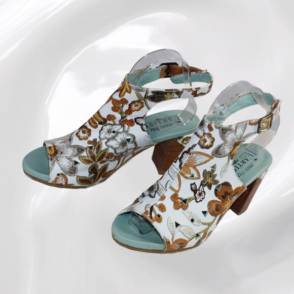 L’Artiste Spring Step White Brown Multi Tapestry Leather Sling Back, 40 … - Picture 6 of 12